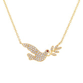 0.25ct Diamond & 0.01ct Ruby 14k Yellow Gold Dove Necklace